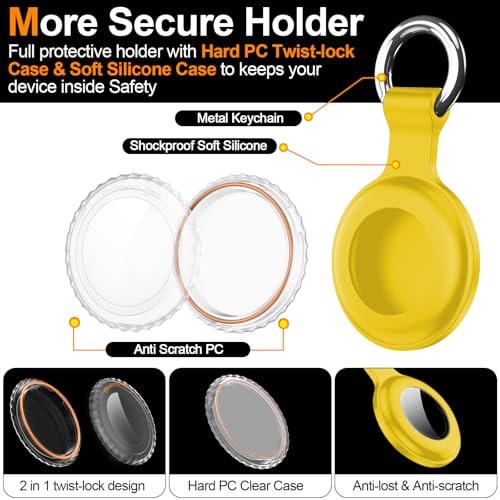 Image of 1|2|4Pack for Apple AirTag Holder,for Air Tag 2nd &1st Genaretion,Waterproof GPS Tracker Air Tag Keychain with Cover Anti-Scratch Silicone for Air-Tag Case for Pets,Kids,Bags,Luggages-Yellow