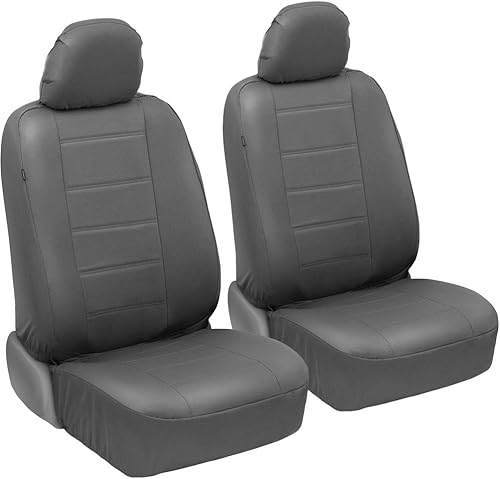 carXS - Fundas de asiento de automóvil de cuero gris para asientos delanteros, 4 fundas de asiento de piel sintética para automóviles, incluye