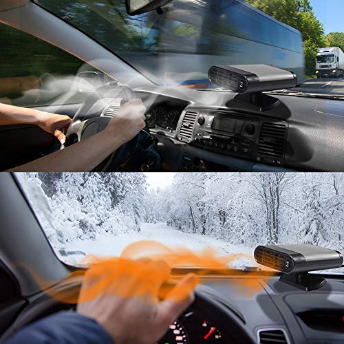 Portable Car Heater, JINGOU 12V 150W Car Winter Windscreen Window Defroster Demister Plug in Cigarette Lighter, 360 Degree Rotating Fast Heating and Cooing Defogger, Easy Defrost Defog Snow Removal