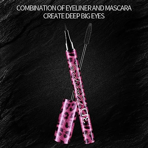 4D Silk Fiber Eyelash Mascara & Eyeliner Kit, 4D Eyelash Mascara with Liquid Eyeliner Kit, Waterproof Sweat-Proof SmudgeProof, for Longer, Thicker, Voluminous Eyelashes Perfect Eyes Makeup-Black - Image 8