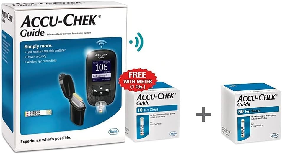 Accu-Chek Guide Meter (Bluetooth) with 10 strips + Accu-Chek Guide 50 Strips
