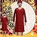 Janmercy Christmas Plaid Men's Sleep Shirt and Sleeping Hat Set Long Sleeve Cozy Pajama Sleep Shirt and Sleep Cap with Pom Balls (Black, Red,X-Large)