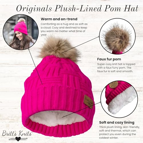 Britt's Knits Women's Plush-Lined Knit Hat with Pom2