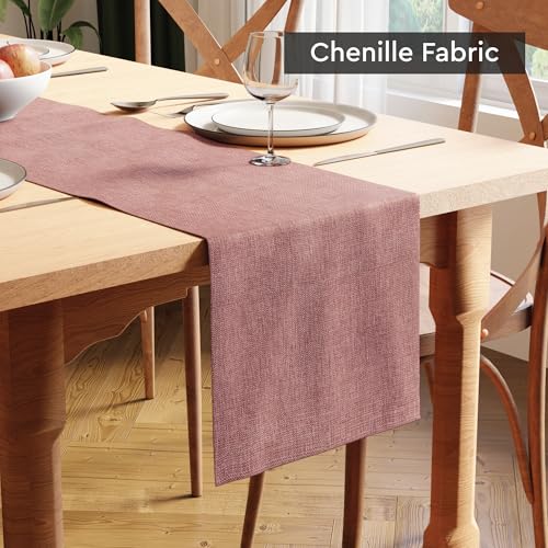 Image of Encasa XO Dining Table Runner for 4 to 6 Seater | 28x150 cm | Buff | Chenille Fabric | Machine Washable