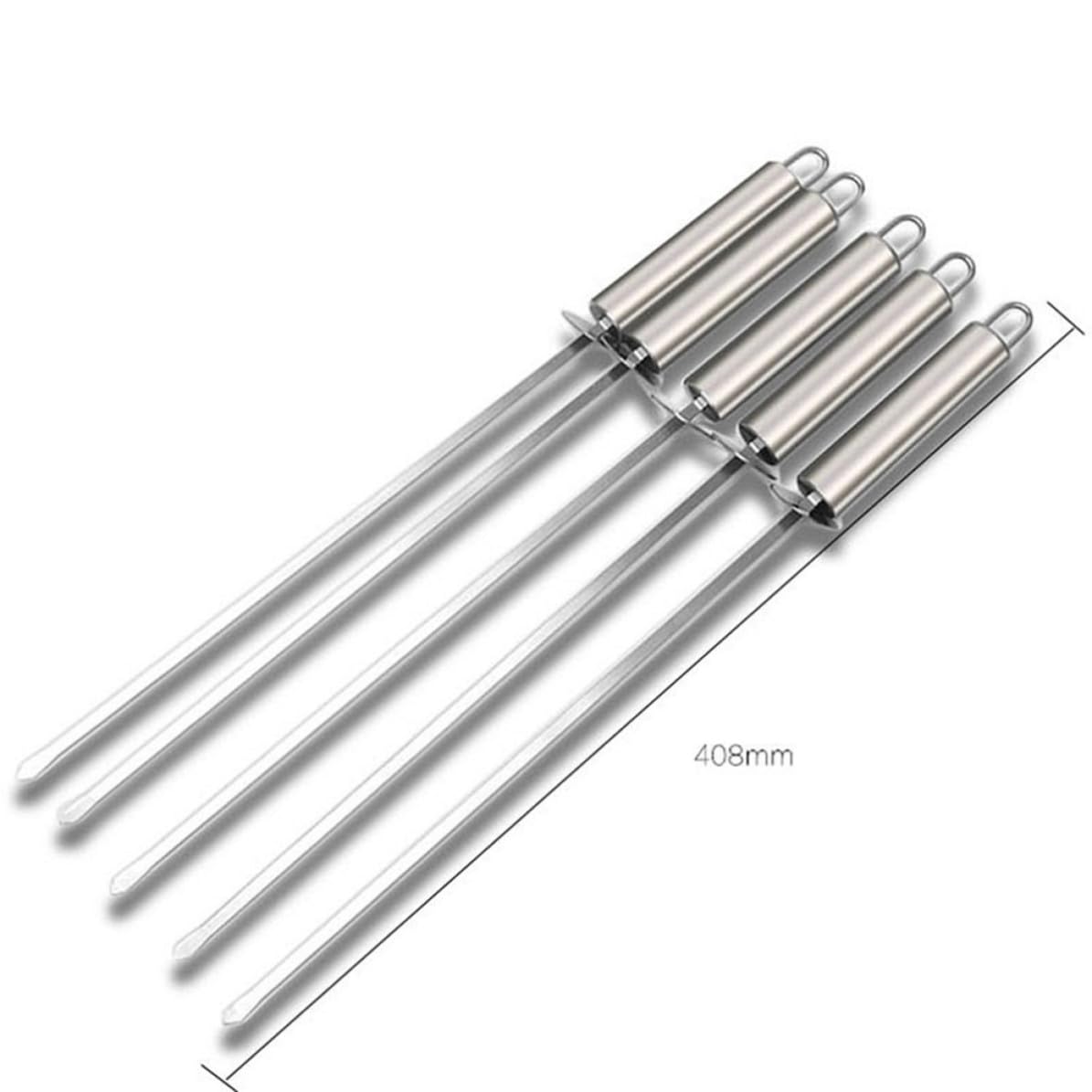 Brochetas de Acero Inoxidable 10 Piezas con Mango Térmico Ergonómico | Carne y Marisco, Uso en Barbacoa, Picnic y Senderismo, Acabado Plata, Herramientas de Barbacoa Reutilizables