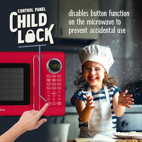 Image of Nostalgia Modern Retro Compact Countertop Microwave Oven - 0.7 Cu. Ft. - 700-Watts with LED Digital Display - Child Lock - Easy Clean Interior - Red
