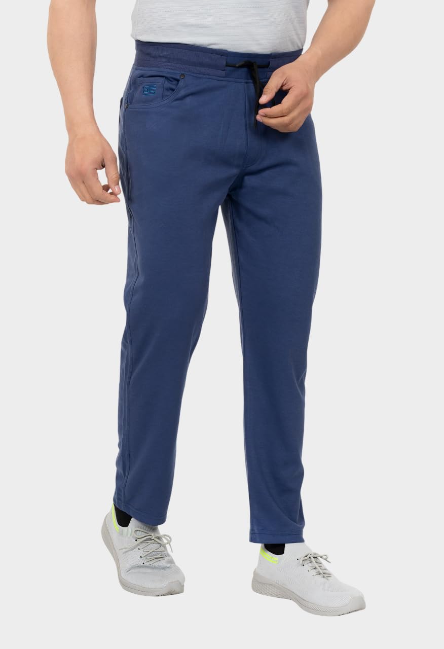 GEE 5 Regular Fit Elastic Waistband with Drawstring Closure Cotton Blend Straight Trackpant for Men's (Denim) 2