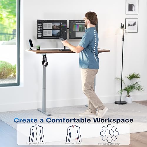 Image of VIVO Electric 60 x 24 in Rustic Standing Desk, Memory Height Adjustment, 1B Series, Holds 220 lbs, One-Piece Vintage Brown Top, Gray Frame, DESK-KIT-1G6N