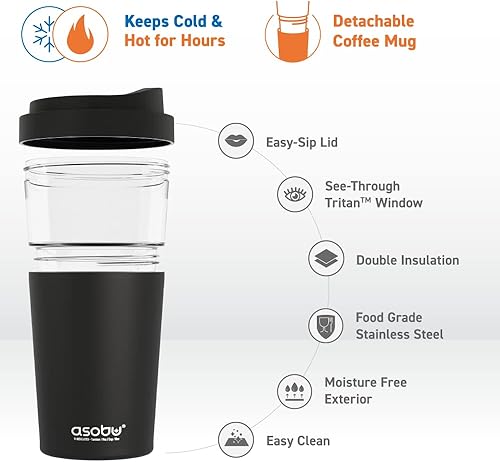 Miniatura 3 de asobu Vaso Tritan Vista de aislamiento transparente para café helado y té helado con funda de acero inoxidable aislada extraíble, boquilla abierta