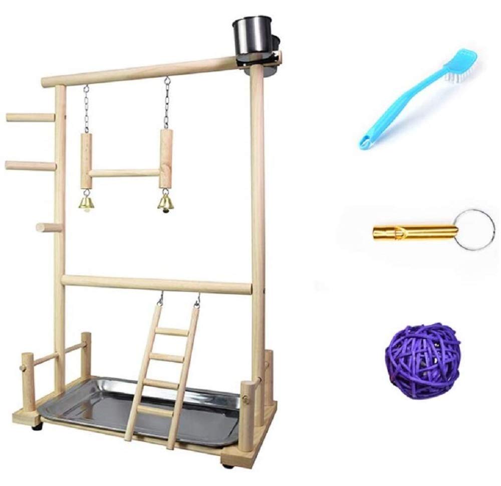 Supporto per Pappagallo in Legno, Stand per Giochi per Uccelli Portatile da Tavolo Palestra Giocattoli Esercizio di Gioco Playpen Scala di Arrampicata Altalena Trespolo per Pappagalli