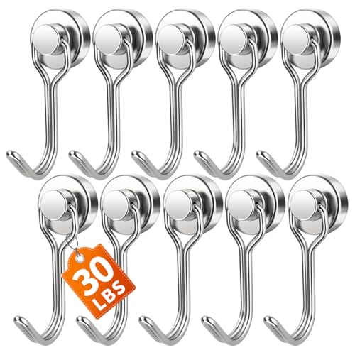 FINDMAG Magnetic Hooks, 30lbs+ Magnet Hooks 2026 Cruise Ship Essentials, Strong Magnetic Hooks for Fridge, Magnetic Hanger for Garage, Whiteboard, Office Supplies, Kitchen Organization, 10 Pack
