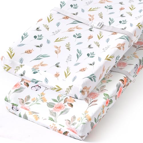 Image of BROLEX Changing Pad Covers for Baby: Boy Girls Ultra Stretchy Soft 2 Pack, Rose Foliage
