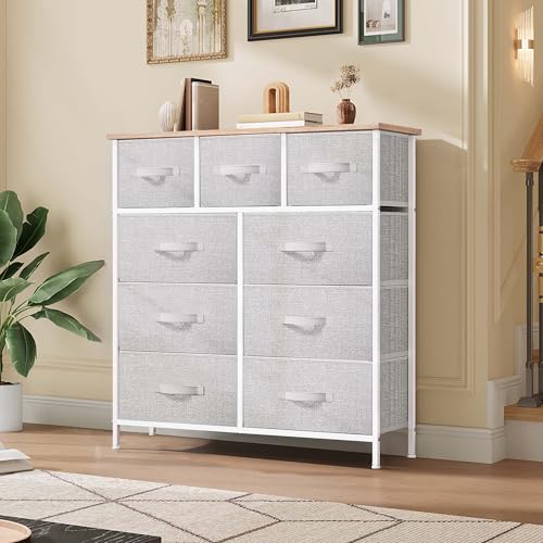 image for DWVO 9 Drawer Dresser, Light Gray Fabric Storage Tower, Tall Organizer