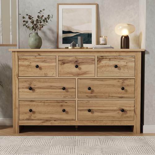 Aislinglen Comodas de Madera, comodas y cajoneras Dormitorio, cajonera 7 cajones, aparador Madera, Mucho Espacio de Almacenamiento, 152 x 40 x 89 cm