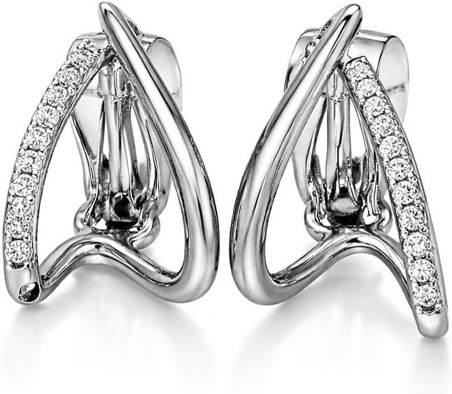 Gold/Silver Clip On Earrings for Women, Trendy 14K Gold Plated Sterling Silver X Shape Cubic Zirconia CZ Stud Earrings Dainty Minimalis Hypoallergenic Jewelry Gifts for Her