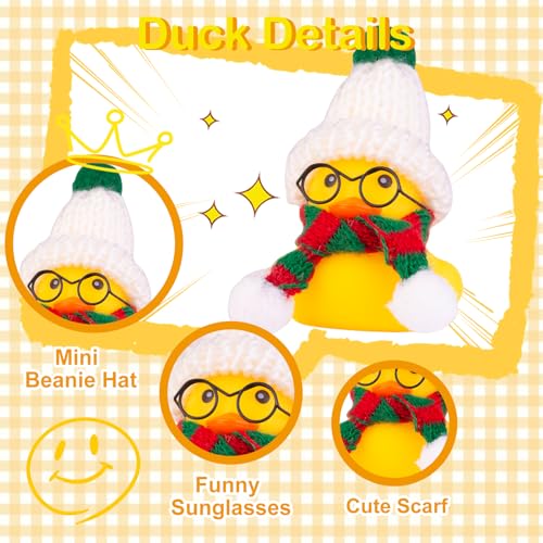 Image of Rubber Duck Car Ornaments 2Pack Winter Duck Car Dashboard Decorations for Christmas Decor and Home Decorations with Mini Hat Scarf and Sunglasses(T13)