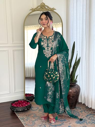 Ensemble ethnic en soie brodé LookMark costume traditionnel vert S - 2