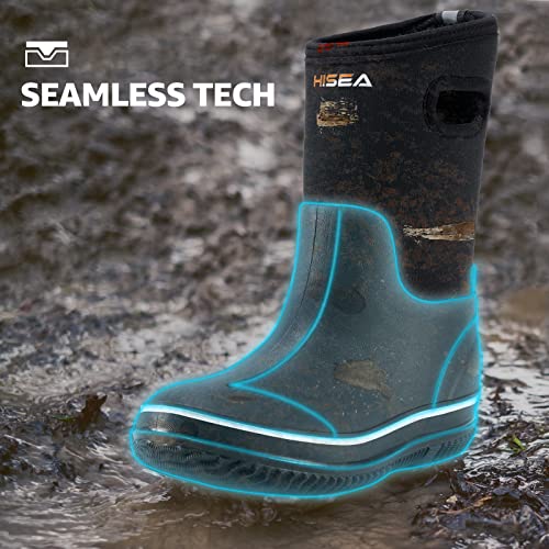 Hisea Kids Rain Boots For Boys Girls, Waterproof Insulated Rubber Neoprene Boots, Seamless Outdoor Boots With Handles Rainboot All Weather Mud Boots For Rain, Snow, Winter And Muck, Size 5Bk Black #TOP3