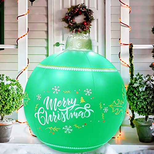 Euproce Light Up PVC Aufblasbare Weihnachtskugel, 23.6 Zoll große Outdoor Weihnachten PVC Aufblasbare Dekoriert Ball mit USB Wiederaufladbaren LED Licht & Fernbedienung für Outdoor Garten Cover