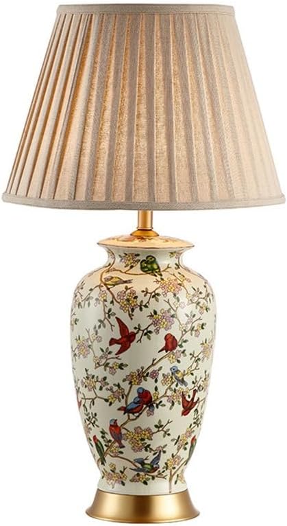 BODHIS Chinese Classical Ceramic Desk Lamp Hand Painted Design Decorative Lamp Bedside Lamp (Light Grey)