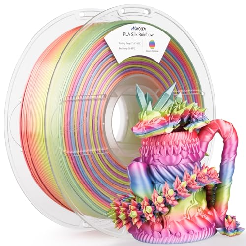 AMOLEN Silk PLA 3D Printer Filament, Shiny Multicolor Rainbow PLA Filament 1.75mm, Gradient Color Change PLA 3D Printing
