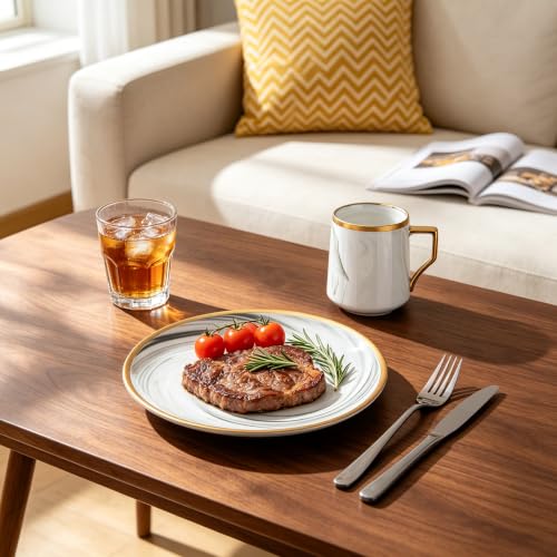 HomeVss 20 Piece Plates and Bowls Sets, Fine China Artisan Marbled Dinner Set for 4, Dishwasher Safe, Scratch Resistant, Grey with Gold Line - image 6