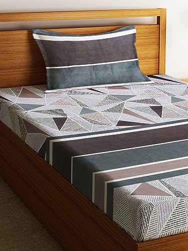 Image of Home Sizzler 210TC Triangulastripe Multicolor Single Bedsheet with 1 Pillow Cover