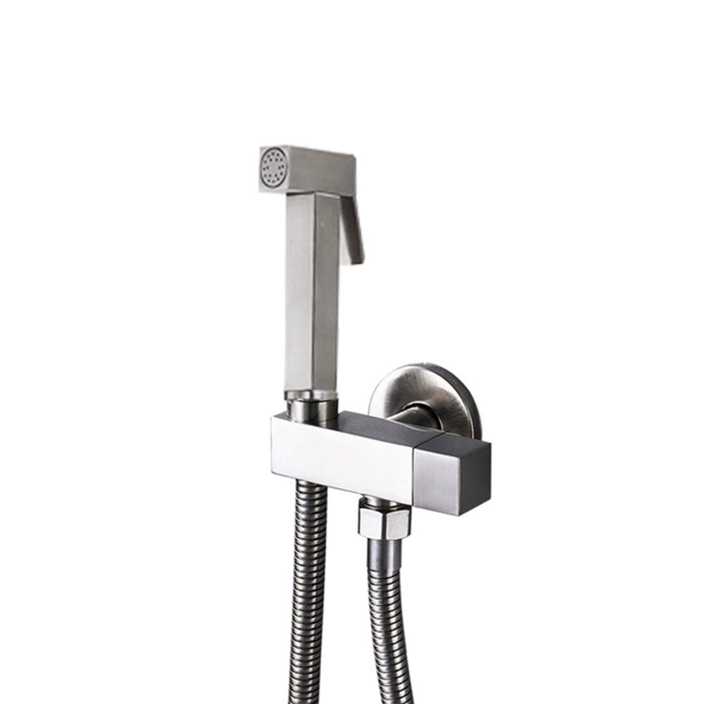 Wall Mount Bidet Sprayer Faucet Set with Cold Water Brass Handheld Toilet Bidet Attachment Pressure Sprayer Single Handle Bidet Spray Set for Personal Hygiene,Black Bronze(Brushed Nickel B)