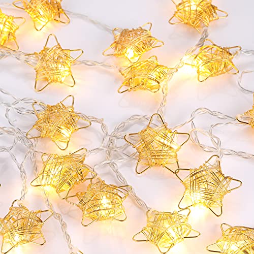 Lecone Led String Lights Battery Operated, 13Ft/4M 20 Led Fairy Lights For Kids Room Wall Christmas Tree Wedding Party Indoor And Outdoor, Metal Rattan Star Shaped Handicraft Decor Warm White #TOP6