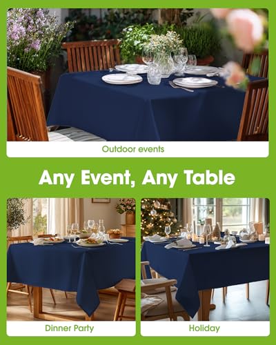 Image of Pureegg Polyester Tablecloth 60 inch x 84 inch Reusable & Washable Navy Blue | Durable, RectangleTable Cloth , for Outdoor Party, Picnic, Wedding, Banquet, Birthday
