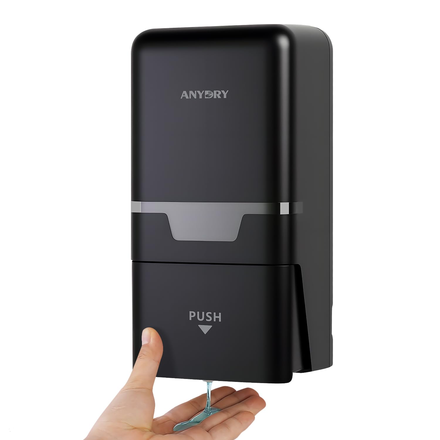 anydry Dispensador de jabón Manual presurizado de Pared, Capacidad de 800ml con Ventana de Control Visual, hogares y Negocios, 1009 Negro