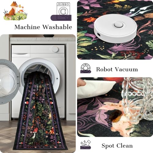 Runner Rugs for Hallway 60×180cm, Black Washable Kitchen Carpet Runner Non-Slip, Fairytale Mushroom Hall Carpet Floor Mat for Entryway Kids Bedroom Laundry Living Room Non Shedding - Image 6