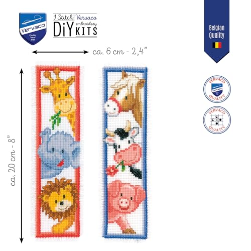 Image of Vervaco Counted Cross Stitch Bookmark Kit 2.4 inchX8 inch 2 /Pkg-Animals (14 Count) -V0012539