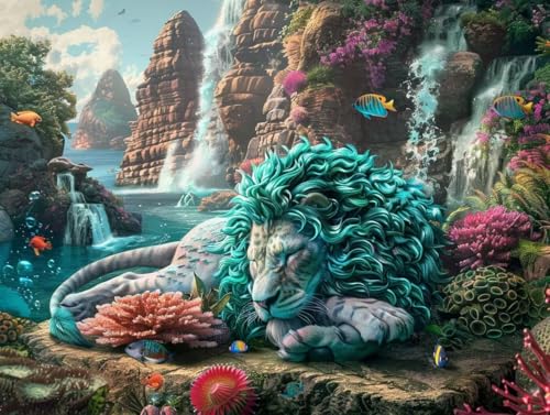 Diamond Painting lion 60x80 cm : kit complet de broderie diamant 5D pour adultes