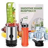 KITCHENPROPLUS Mini Smoothie Maker mit 2 BPA-Frei 600ML Tritan To-Go-Flasche Blender Elektrischer Mixer 260W Reise-Entsafter Fresh Juice Mixer für Saft-Shakes und Smoothies