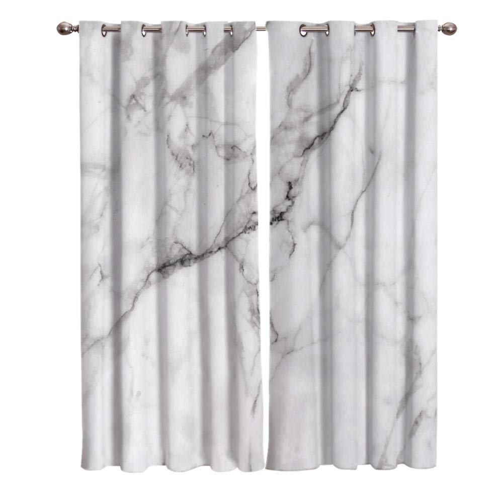 Lot de 2 Rideaux Occultants à Oeillets en Effet marbre Blanc Draperies Isolant Thermique avec à Rideau pour Chambre et Salon 110x215cmx2 Pièces