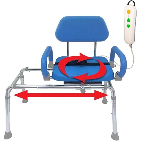 Platinum Health Carousel Sliding Shower Chair Transfer Bench with Swivel Seat, PowerSlide Capability, Push Button Powered Travel, Premium Padded Bath Bench, for Handicap & Seniors, Blue