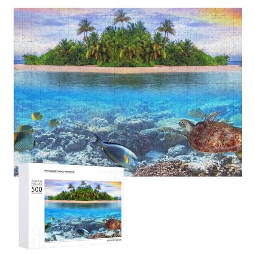 ジグソーパズル 海 風景 自然 魚柄 天空 スカイ パズル 500ピース 木製ジグソー マイクロピース パズルデコレーション おしゃれ 子供＆大人 初心者 知育玩具 親子ゲーム インテリア パズル装飾画 壁飾り 誕生日 プレゼント 38×52cm