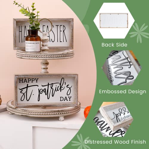 Festwind St Patrick's Day Tiered Tray Decor, Happy St. Patrick's Day Block Sign Embossed Metal With Wood Frame - Shelf, Mantel, Home Decor - Rustic Farmhouse Spring Decoration #TOP2