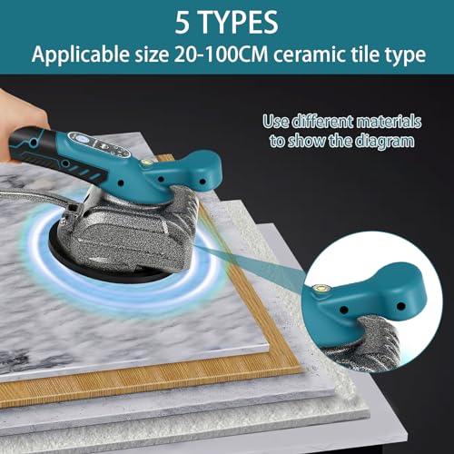 ConBlom Fliesenrüttler für Makita 18v, Fliesenleger-Vibrationsgerät mit 4,7\ Saugnapf, 5 Gänge, 60kg Kapazität, Fliesenvibrator für Fliesen & Wandfliesen 39 * 39 Zoll und darunter (Blau)