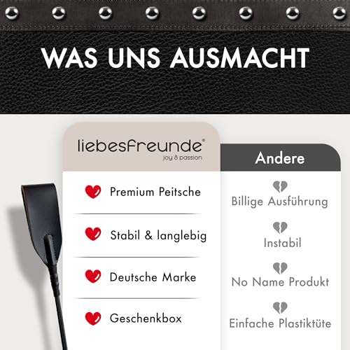 Liebesfreunde® Peitsche für heiße BDSM Abenteuer I SM Gerte Sex Spielzeug extrem hart für Frauen und Männer I Reitgerte Sexspielzeug für Paare