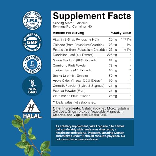 Natural Diuretic Water Away Pills Vitamin B6 Potassium & Dandelion Root Extract Water Retention Anti-Bloating and Swelling Capsules Weight Loss for Women & Men with Antioxidant Green Tea by Bio Sense - Image 3