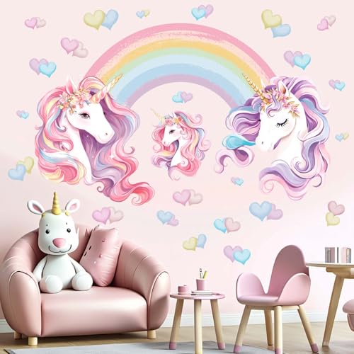 Unicorn Rainbow Wall Stickers for Girls: Peel and Stick Unicornio Cloud Wall Decals - Wall Art Decor Kids Supplies Ages 1 2 3 4 5 6 7 8 9 10 11 12...