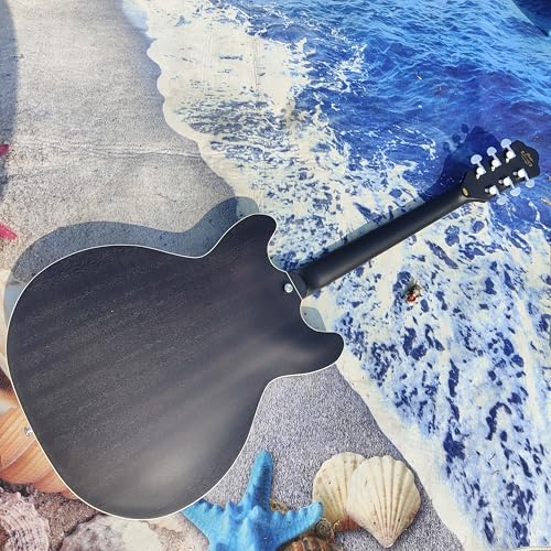 Semi-Hollow Body Electric Guitar, Double Cutaway, Chrome Hardware，Black wood grain - Thumbnail 4