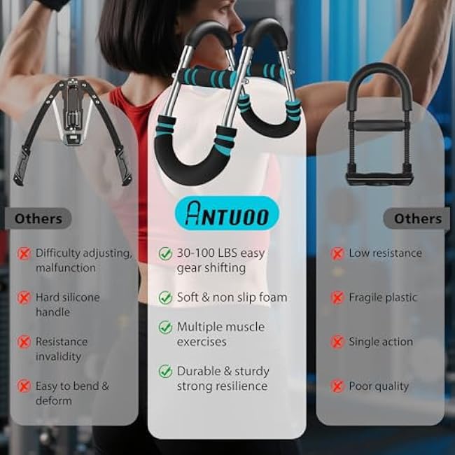 Twister Arm Trainer, 30-100lb Adjustable Chest Workout Bar, Power Arm Trainer for Men, Shoulder Arm Equipment, Forearm Strengthener, Portable Detachable Machine Full Body for Gym Home Fitness