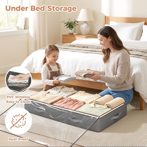 Image of Budding Joy 90L Under Bed Storage Containers, Closet Organizers and Storage Bins, Foldable Underbed Storage Bags for Linen Sheets, Blanket, Clothing, Comforter, Sweaters, Pillows, Wrapping Paper, Grey