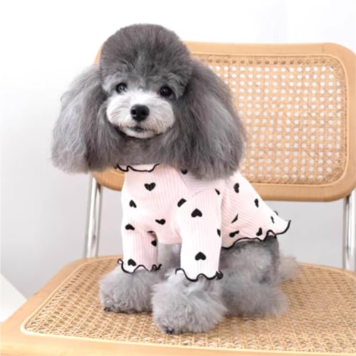 Yaopelky Haustierkleidung für kleine Hunde und Katzen, Sommer, Herbst, Herzmuster, dehnbar, Rüschen, langärmelige Outfits für Chihuahua, Schnauzer, Shih Tzu, Yorkie (Rosa, M)
