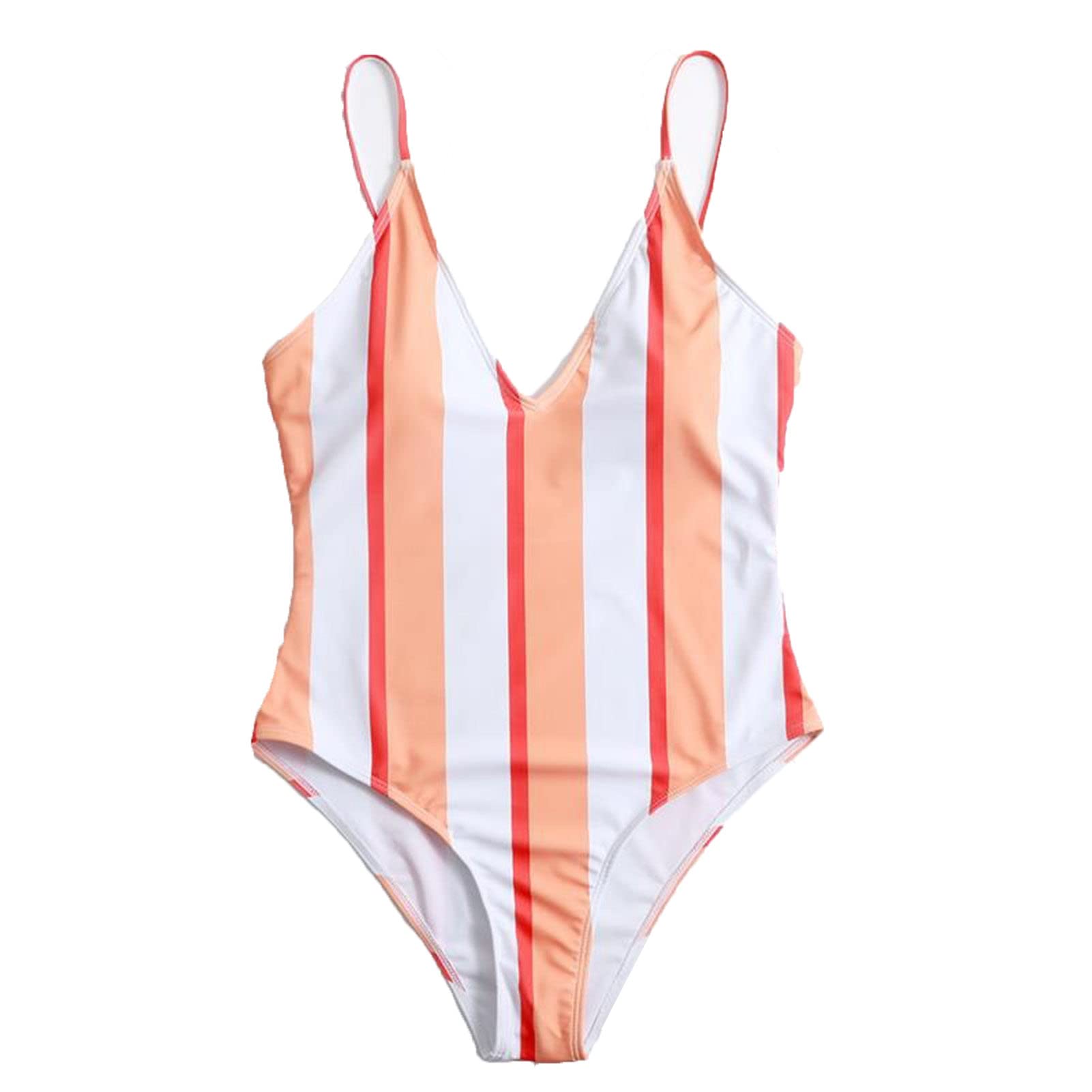 Womens 1 Piece Swimsuit V Neck Color Block Beach Bathing Suits Swimwear Printing Cut Thin Straps 1 Piece