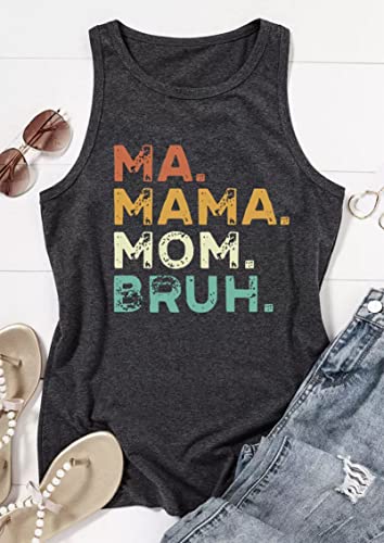 Ma Mama Mom Bruh Halter Neck Racerback Tank Tops For Women Summer Casual Loose Fit Tanks Tops Sleeveless Mom Life Shirts(Dark Grey,Medium) #TOP1