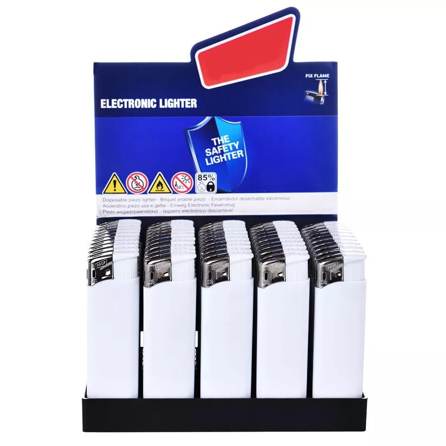 GeDi - Box 50 Pezzi Accendini Elettronici Bianchi, Usa e Getta, Accensione a Scatto – Perfetti per Matrimoni, White Party, Addio al Nubilato e Celibato, Eventi e Feste